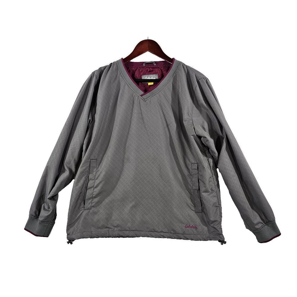 Cabela's Mens Golf Windbreaker‎ Pullover Long Sleeve V-Neck Lined Pocket Gray M